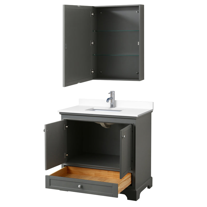 Wyndham Deborah 36" Single Bathroom Vanity In Dark Gray with White Cultured Marble Countertop Undermount Square Sink and Medicine Cabinet WCS202036SKGWCUNSMED