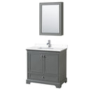 Wyndham Deborah 36" Single Bathroom Vanity In Dark Gray With White Cultured Marble Countertop Undermount Square Sink And Medicine Cabinet WCS202036SKGWCUNSMED