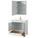 Wyndham Deborah 36" Single Bathroom Vanity In White with Light-Vein Carrara Cultured Marble Countertop Undermount Square Sink Brushed Gold Trims and Medicine Cabinet WCS202036SWGC2UNSMED