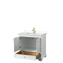 Wyndham Deborah 36" Single Bathroom Vanity In White with Light-Vein Carrara Cultured Marble Countertop Undermount Square Sink Brushed Gold Trims and No Mirror WCS202036SWGC2UNSMXX