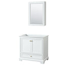 Wyndham Deborah 36" Single Bathroom Vanity In White With No Countertop No Sink Brushed Gold Trims And Medicine Cabinet WCS202036SWGCXSXXMED