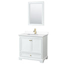 Wyndham Deborah 36" Single Bathroom Vanity In White With White Cultured Marble Countertop Undermount Square Sink Brushed Gold Trims And 24" Mirror WCS202036SWGWCUNSM24