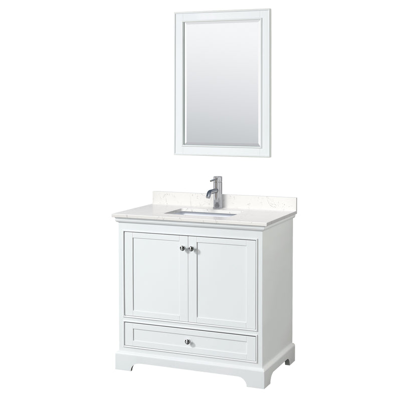 Wyndham Deborah 36" Single Bathroom Vanity In White With Light-Vein Carrara Cultured Marble Countertop Undermount Square Sink And 24" Mirror WCS202036SWHC2UNSM24