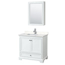 Wyndham Deborah 36" Single Bathroom Vanity In White With Light-Vein Carrara Cultured Marble Countertop Undermount Square Sink And Medicine Cabinet WCS202036SWHC2UNSMED