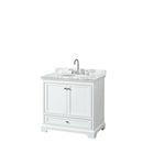 Wyndham Deborah 36" Single Bathroom Vanity In White With White Carrara Marble Countertop Undermount Oval Sink And No Mirror WCS202036SWHCMUNOMXX