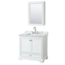 Wyndham Deborah 36" Single Bathroom Vanity In White With White Carrara Marble Countertop Undermount Square Sink And Medicine Cabinet WCS202036SWHCMUNSMED