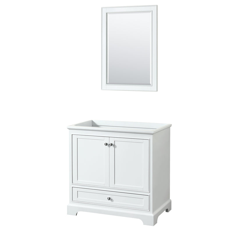 Wyndham Deborah 36" Single Bathroom Vanity In White With No Countertop No Sink And 24" Mirror WCS202036SWHCXSXXM24