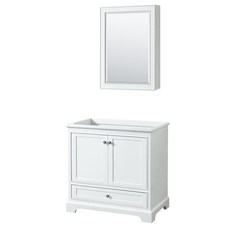 Wyndham Deborah 36" Single Bathroom Vanity In White With No Countertop No Sink And Medicine Cabinet WCS202036SWHCXSXXMED