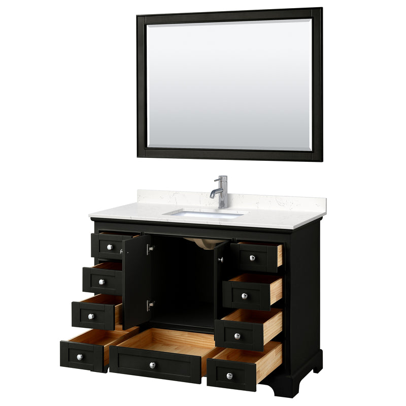 Wyndham Deborah 48" Single Bathroom Vanity In Dark Espresso with Light-Vein Carrara Cultured Marble Countertop Undermount Square Sink and 46" Mirror WCS202048SDEC2UNSM46