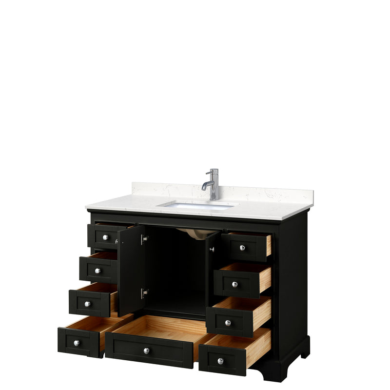 Wyndham Deborah 48" Single Bathroom Vanity In Dark Espresso with Light-Vein Carrara Cultured Marble Countertop Undermount Square Sink and No Mirror WCS202048SDEC2UNSMXX