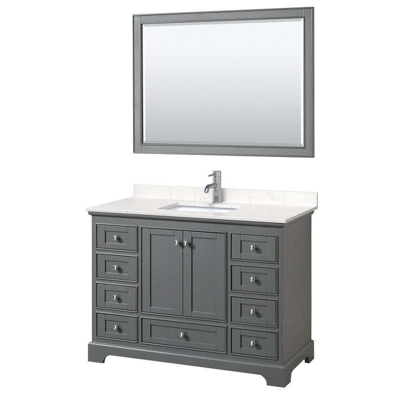 Wyndham Deborah 48" Single Bathroom Vanity In Dark Gray With Light-Vein Carrara Cultured Marble Countertop Undermount Square Sink And 46" Mirror WCS202048SKGC2UNSM46