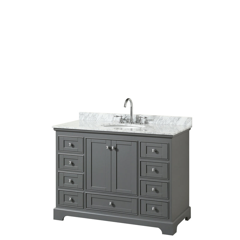 Wyndham Deborah 48" Single Bathroom Vanity In Dark Gray With White Carrara Marble Countertop Undermount Oval Sink And No Mirror WCS202048SKGCMUNOMXX