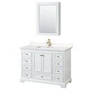 Wyndham Deborah 48" Single Bathroom Vanity In White With Light-Vein Carrara Cultured Marble Countertop Undermount Square Sink Brushed Gold Trims And Medicine Cabinet WCS202048SWGC2UNSMED