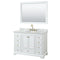 Wyndham Deborah 48" Single Bathroom Vanity In White With White Carrara Marble Countertop Undermount Oval Sink Brushed Gold Trims And 46" Mirror WCS202048SWGCMUNOM46