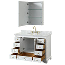 Wyndham Deborah 48" Single Bathroom Vanity In White with White Carrara Marble Countertop Undermount Oval Sink Brushed Gold Trims and Medicine Cabinet WCS202048SWGCMUNOMED