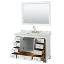 Wyndham Deborah 48" Single Bathroom Vanity In White with White Carrara Marble Countertop Undermount Square Sink Brushed Gold Trims and 46" Mirror WCS202048SWGCMUNSM46