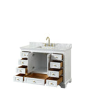 Wyndham Deborah 48" Single Bathroom Vanity In White with White Carrara Marble Countertop Undermount Square Sink Brushed Gold Trims and No Mirror WCS202048SWGCMUNSMXX