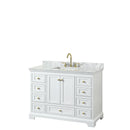 Wyndham Deborah 48" Single Bathroom Vanity In White With White Carrara Marble Countertop Undermount Square Sink Brushed Gold Trims And No Mirror WCS202048SWGCMUNSMXX