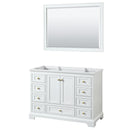 Wyndham Deborah 48" Single Bathroom Vanity In White With No Countertop No Sink Brushed Gold Trims And 46" Mirror WCS202048SWGCXSXXM46