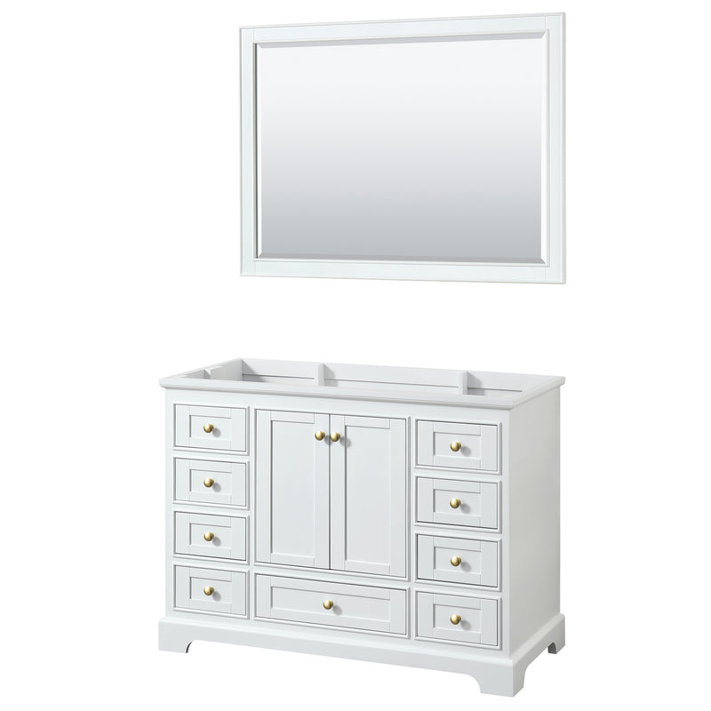 Wyndham Deborah 48" Single Bathroom Vanity In White With No Countertop No Sink Brushed Gold Trims And 46" Mirror WCS202048SWGCXSXXM46