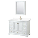 Wyndham Deborah 48" Single Bathroom Vanity In White With White Cultured Marble Countertop Undermount Square Sink Brushed Gold Trims And Medicine Cabinet WCS202048SWGWCUNSMED