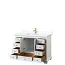 Wyndham Deborah 48" Single Bathroom Vanity In White with White Cultured Marble Countertop Undermount Square Sink Brushed Gold Trims and No Mirror WCS202048SWGWCUNSMXX