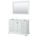 Wyndham Deborah 48" Single Bathroom Vanity In White With No Countertop No Sink And 46" Mirror WCS202048SWHCXSXXM46