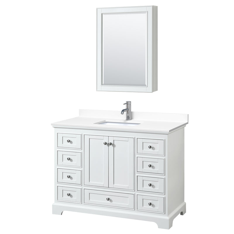 Wyndham Deborah 48" Single Bathroom Vanity In White With White Cultured Marble Countertop Undermount Square Sink And Medicine Cabinet WCS202048SWHWCUNSMED