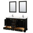 Wyndham Deborah 60" Double Bathroom Vanity In Dark Espresso with Light-Vein Carrara Cultured Marble Countertop Undermount Square Sinks and 24" Mirrors WCS202060DDEC2UNSM24