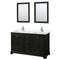 Wyndham Deborah 60" Double Bathroom Vanity In Dark Espresso With Light-Vein Carrara Cultured Marble Countertop Undermount Square Sinks And 24" Mirrors WCS202060DDEC2UNSM24