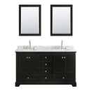 Wyndham Deborah 60" Double Bathroom Vanity In Dark Espresso White Carrara Marble Countertop Undermount Oval Sink and 24" Mirror WCS202060DDECMUNOM24