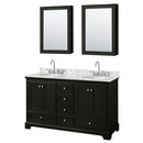 Wyndham Deborah 60" Double Bathroom Vanity In Dark Espresso White Carrara Marble Countertop Undermount Oval Sink And Medicine Cabinet WCS202060DDECMUNOMED