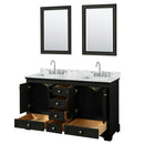 Wyndham Deborah 60" Double Bathroom Vanity In Dark Espresso White Carrara Marble Countertop Undermount Square Sink and 24" Mirror WCS202060DDECMUNSM24