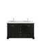 Wyndham Deborah 60" Double Bathroom Vanity In Dark Espresso White Carrara Marble Countertop Undermount Square Sink and No Mirror WCS202060DDECMUNSMXX