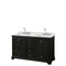 Wyndham Deborah 60" Double Bathroom Vanity In Dark Espresso White Carrara Marble Countertop Undermount Square Sink And No Mirror WCS202060DDECMUNSMXX