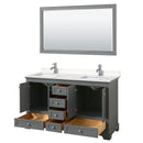 Wyndham Deborah 60" Double Bathroom Vanity In Dark Gray with Light-Vein Carrara Cultured Marble Countertop Undermount Square Sinks and 58" Mirror WCS202060DKGC2UNSM58