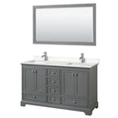 Wyndham Deborah 60" Double Bathroom Vanity In Dark Gray With Light-Vein Carrara Cultured Marble Countertop Undermount Square Sinks And 58" Mirror WCS202060DKGC2UNSM58