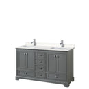 Wyndham Deborah 60" Double Bathroom Vanity In Dark Gray With Light-Vein Carrara Cultured Marble Countertop Undermount Square Sinks And No Mirrors WCS202060DKGC2UNSMXX