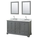 Wyndham Deborah 60" Double Bathroom Vanity In Dark Gray With White Carrara Marble Countertop Undermount Oval Sinks And 24" Mirrors WCS202060DKGCMUNOM24