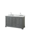 Wyndham Deborah 60" Double Bathroom Vanity In Dark Gray With White Carrara Marble Countertop Undermount Oval Sinks And No Mirror WCS202060DKGCMUNOMXX