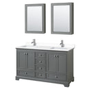 Wyndham Deborah 60" Double Bathroom Vanity In Dark Gray With White Cultured Marble Countertop Undermount Square Sinks And Medicine Cabinets WCS202060DKGWCUNSMED