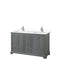 Wyndham Deborah 60" Double Bathroom Vanity In Dark Gray With White Cultured Marble Countertop Undermount Square Sinks And No Mirrors WCS202060DKGWCUNSMXX