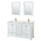 Wyndham Deborah 60" Double Bathroom Vanity In White With Light-Vein Carrara Cultured Marble Countertop Undermount Square Sinks Brushed Gold Trims And 24" Mirrors WCS202060DWGC2UNSM24