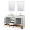 Wyndham Deborah 60" Double Bathroom Vanity In White with White Carrara Marble Countertop Undermount Oval Sinks Brushed Gold Trims and 24" Mirrors WCS202060DWGCMUNOM24