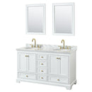 Wyndham Deborah 60" Double Bathroom Vanity In White With White Carrara Marble Countertop Undermount Oval Sinks Brushed Gold Trims And 24" Mirrors WCS202060DWGCMUNOM24