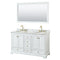 Wyndham Deborah 60" Double Bathroom Vanity In White With White Carrara Marble Countertop Undermount Oval Sinks Brushed Gold Trims And 58" Mirror WCS202060DWGCMUNOM58