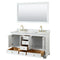 Wyndham Deborah 60" Double Bathroom Vanity In White with White Carrara Marble Countertop Undermount Square Sinks Brushed Gold Trims and 58" Mirror WCS202060DWGCMUNSM58