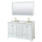 Wyndham Deborah 60" Double Bathroom Vanity In White With White Carrara Marble Countertop Undermount Square Sinks Brushed Gold Trims And 58" Mirror WCS202060DWGCMUNSM58