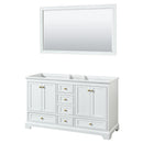 Wyndham Deborah 60" Double Bathroom Vanity In White With No Countertop No Sinks Brushed Gold Trims And 58" Mirror WCS202060DWGCXSXXM58