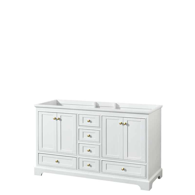 Wyndham Deborah 60" Double Bathroom Vanity In White With No Countertop No Sinks Brushed Gold Trims And No Mirror WCS202060DWGCXSXXMXX